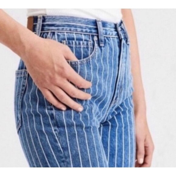 American Eagle, Pinstriped Mom Jean Size 2 Tapered Leg, denim - Picture 1 of 14
